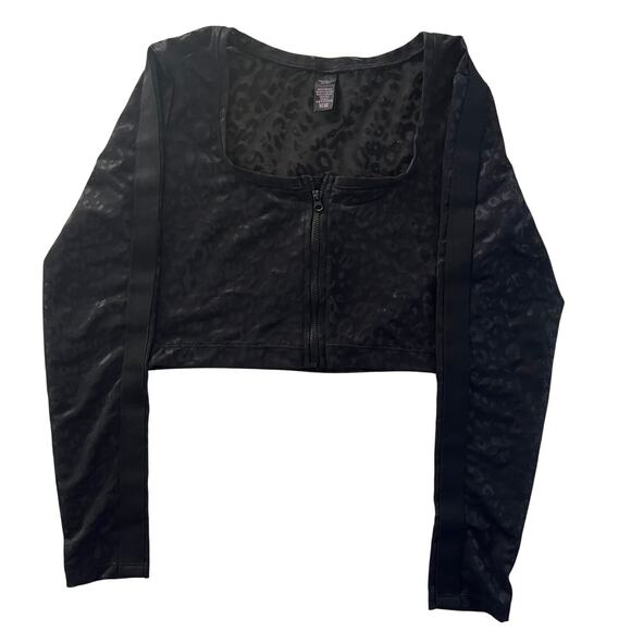 Victoria's Secret Leopard print Black mesh long sleeve Top, zip up Size S - Picture 1 of 16